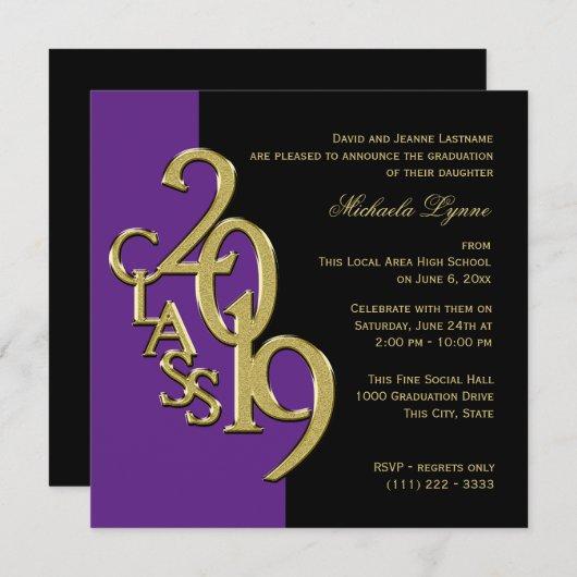 Class of 2019 Elegant Gold and Purple Invitation