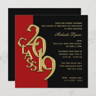 Class of 2019 Elegant Gold and Red Invitation