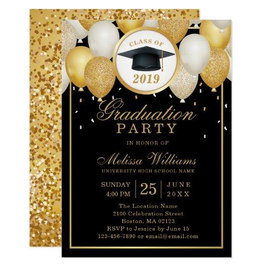Class of 2019 Elegant Modern Black Gold Graduation Invitation