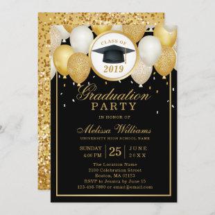 Class of 2019 Elegant Modern Black Gold Graduation Invitation