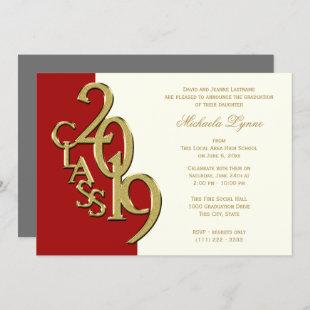 Class of 2019 Grad Gold Red Ivory Invitation