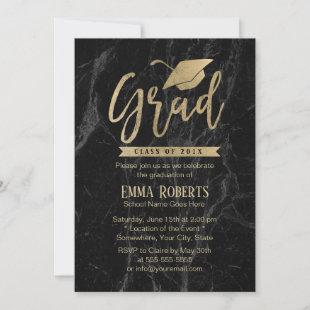 Class of 2019 Graduation Party Black & Gold Marble Invitation