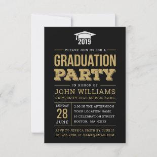 Class of 2019 Rustic Black Gold Graduation Party Invitation