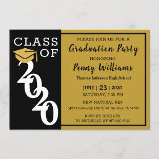 Class Of 2020 Black Gold Modern Graduation Party Invitation