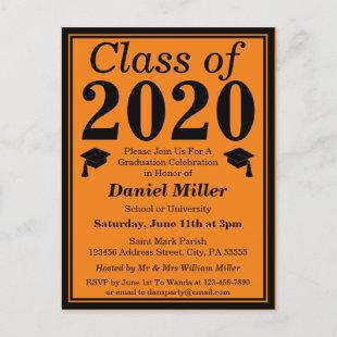 Class of 2020 Orange Black Graduation Invitation Postcard