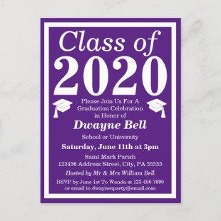 Class of 2020 Purple White Graduation Invitation Postcard
