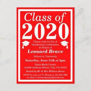 Class of 2020 Red White Graduation Invitation Postcard