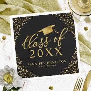Class Of 2021 Elegant Gold Black Graduation Party Napkins