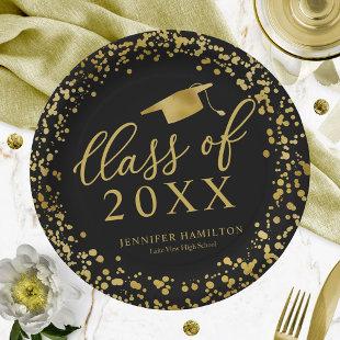 Class Of 2021 Elegant Gold Black Graduation Party Paper Plates