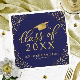 Class Of 2021 Elegant Gold Blue Graduation Party Napkins