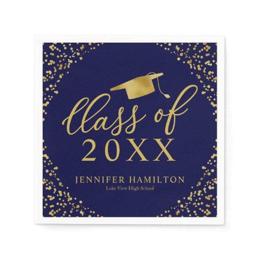 Class Of 2021 Elegant Gold Blue Graduation Party Napkins