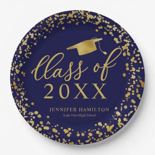Class Of 2021 Elegant Gold Blue Graduation Party Paper Plates