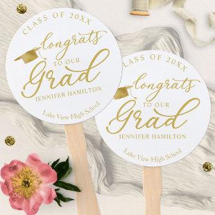 Class Of 2021 Elegant Gold White Graduation  Hand Fan