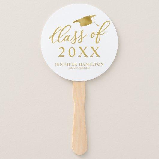 Class Of 2021 Elegant Gold White Graduation  Hand Fan
