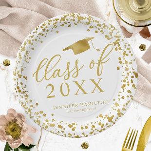 Class Of 2021 Elegant Gold White Graduation Party Paper Plates