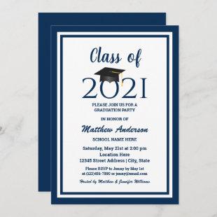 Class of 2021 Elegant Navy Blue Graduation Party Invitation