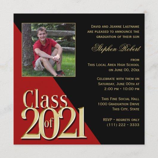 Class of 2021 Gold Grad Red and Black with Photo Invitation