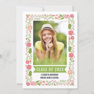 Class of 2021 graduation floral border photo invitation