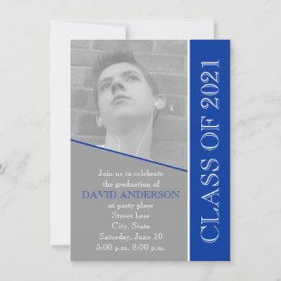 Class of 2021 grey, blue graduation photo invitation