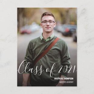 Class of 2021 Male Graduate Photo Name Announcement Postcard