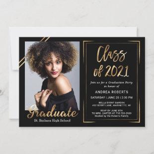Class of 2021 Modern Black Gold Photo Graduation