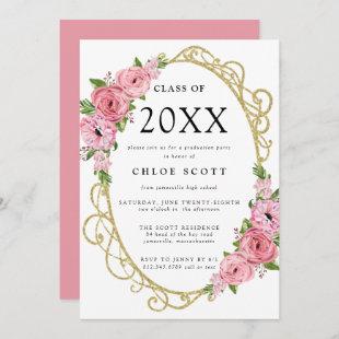 Class OF 2021 Pink Rose Floral Graduation Party Invitation