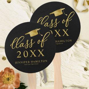 Class Of 2021 Simple Elegant Gold Black Graduation Hand Fan