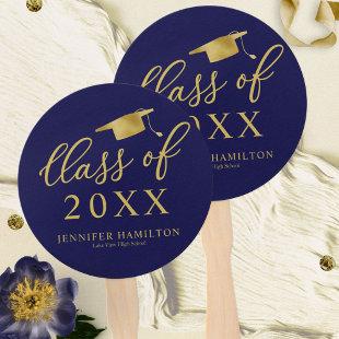 Class Of 2021 Simple Elegant Gold Blue Graduation Hand Fan