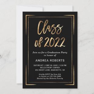 Class of 2022 Black Gold Photo Graduation Party Invitation