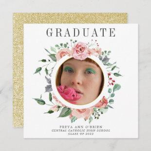 Class of 2022 Blush Pink Floral Photo Graduation   Announcement
