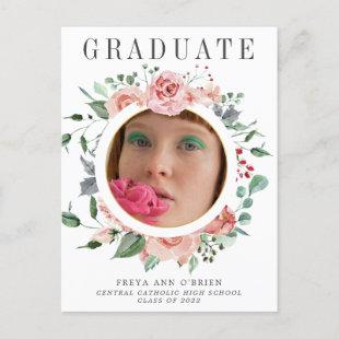 Class of 2022 Blush Pink Floral Photo Graduation  Announcement Postcard