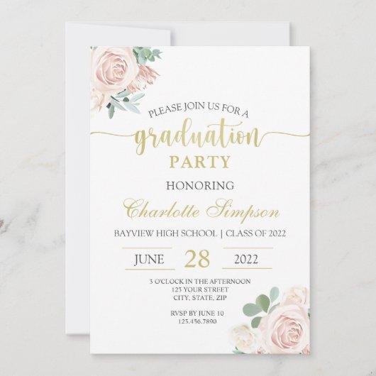 Class of 2022 Blush Pink Rose Floral Graduation Invitation