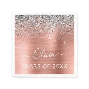 Class of 2022 Blush Pink Silver Glitter Graduate Napkins