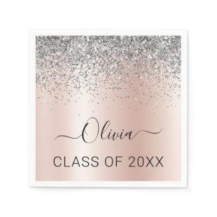 Class of 2022 Blush Pink Silver Glitter Graduate Napkins