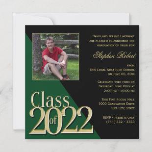 Class of 2022 Gold Grad Green with Photo Invitation