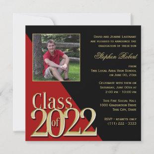 Class of 2022 Gold Grad Red and Black with Photo I Invitation