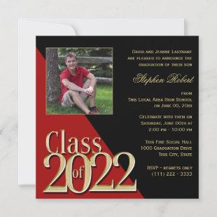 Class of 2022 Gold Grad Red and Black with Photo Invitation