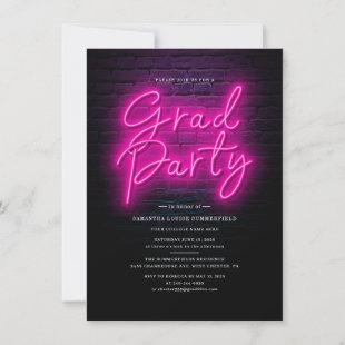 Class of 2022 Grad Pink Neon Graduation Party Invitation