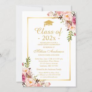 Class of 2022 Graduation Elegant Chic Floral Gold Invitation
