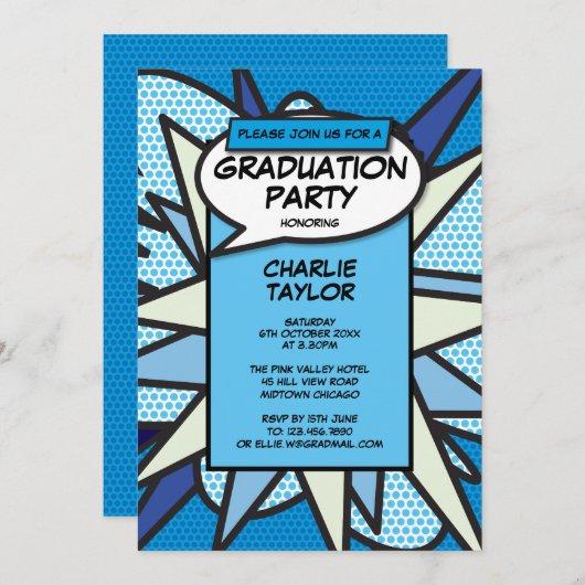 Class of 2022 Graduation Party Comic Fun Blue Invitation