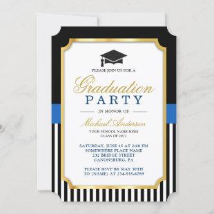 Class of 2022 Graduation Party Gold Ticket Stripes Invitation