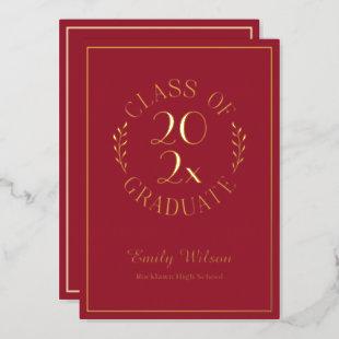Class Of 2022 Graduation Party Maroon and Gold Foil Invitation