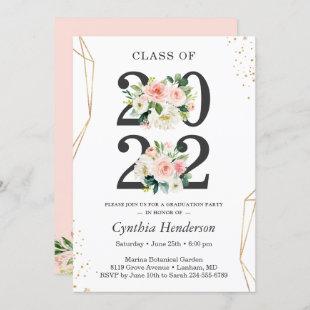 Class of 2022 Modern Gold Blush Floral Graduation Invitation