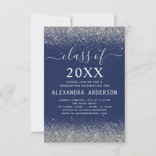 Class of 2022 Navy Blue Silver Graduation Party Invitation