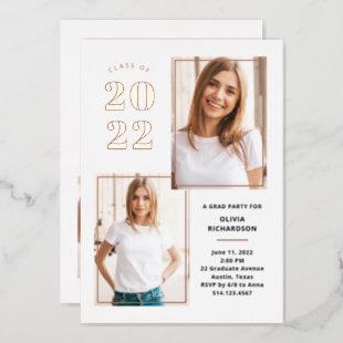 Class of 2022 Photo White and Rose Gold Grad Party Foil Invitation