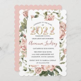 Class of 2022 Pink Rose Floral Graduation Invitati Invitation