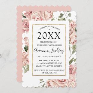 Class of 2022 Pink Rose Floral Graduation Invitation
