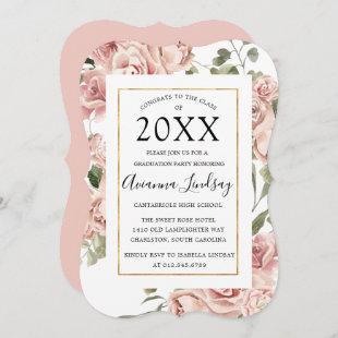 Class of 2022 Pink Rose Floral Graduation Invitation
