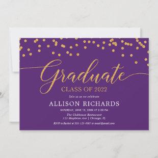 Class of 2022 Purple gold elegant graduation party Invitation