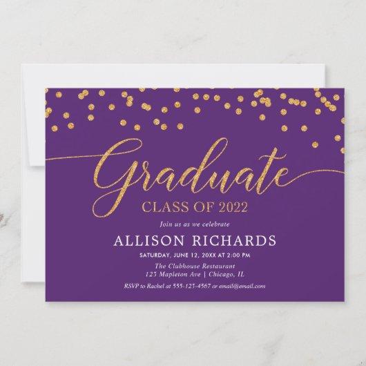 Class of 2022 Purple gold elegant graduation party Invitation